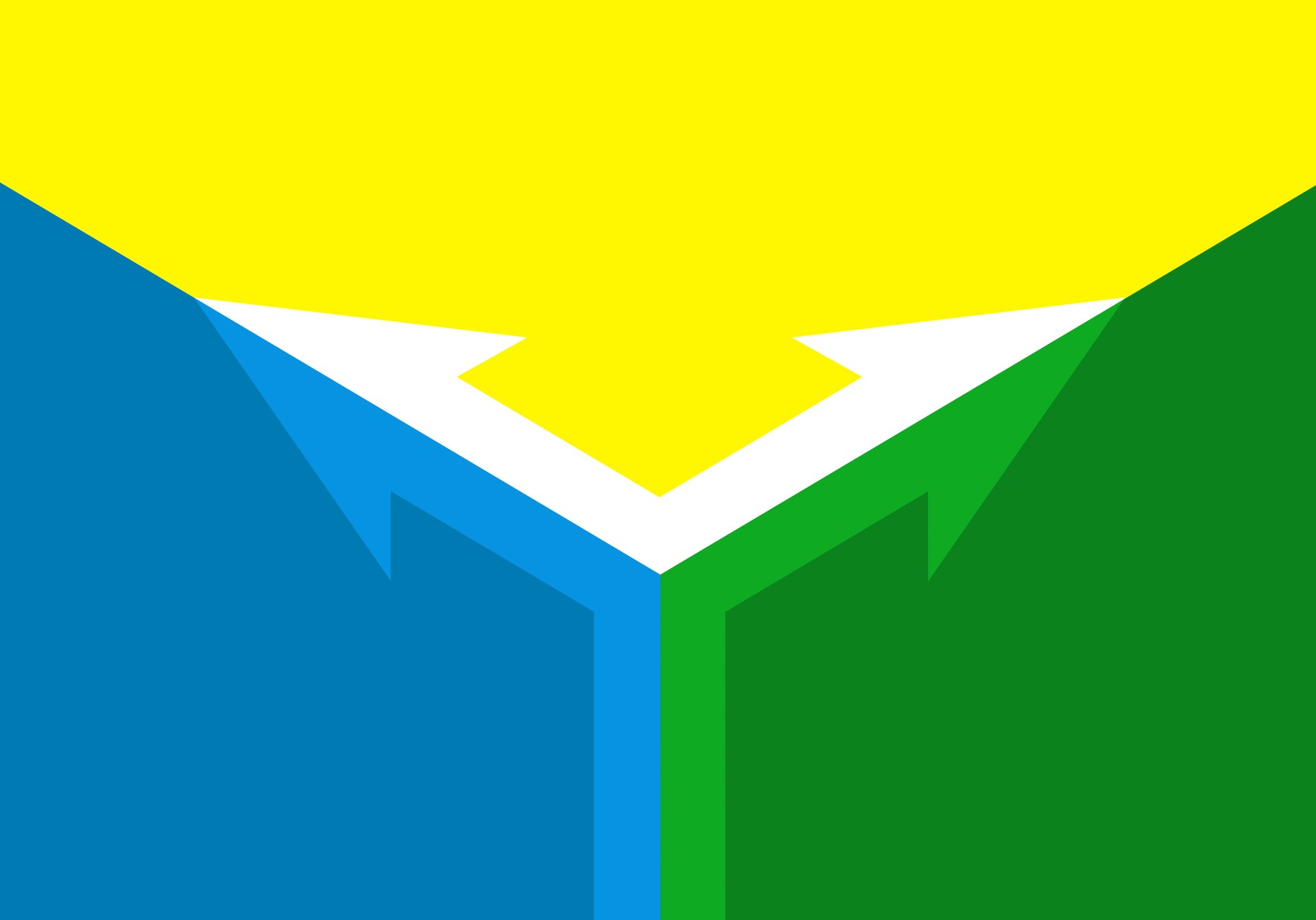 Sustainable Data Visualization Concept - Arrows In Opposite Directions Over Yellow Blue And Green Background