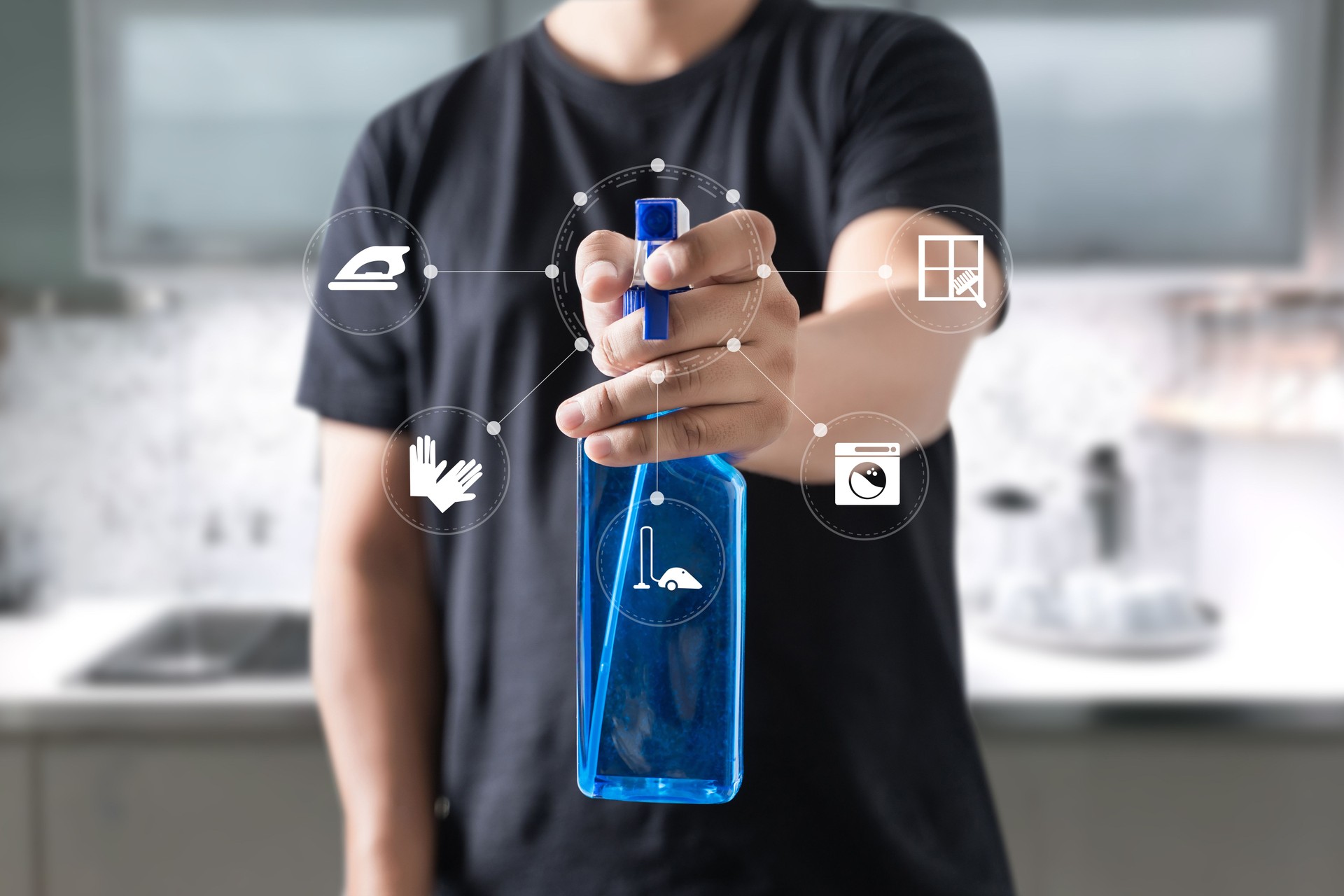 Professional cleaner shows shows the Cleaning Logo